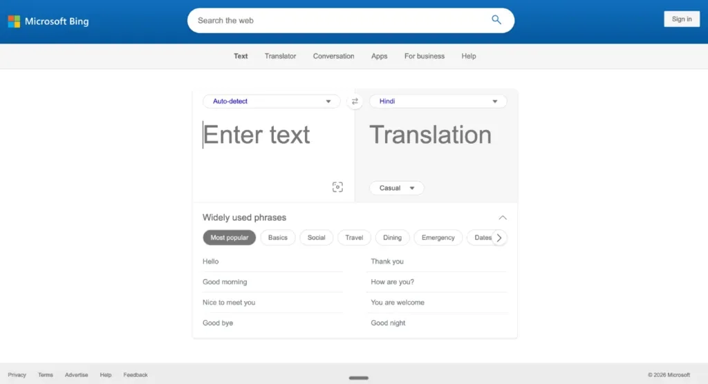 Microsoft bing translation